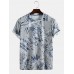 Mens Tropical Plant Print Crew Neck Holiday Short Sleeve T  Shirts