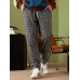 Mens Striped Side Plaid Pattern Drawstring Waist Preppy Pants