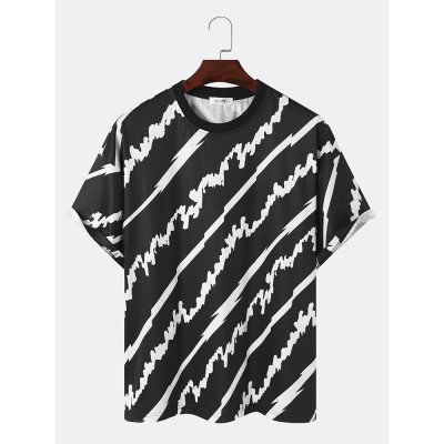 Men Brush Pattern Round Neck Short Sleeve Soft Cool Casual T  Shirts