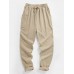 Mens Solid Color Plain Drawstring Elastic Waist Pants With Pocket