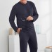 Mens Casual Home Pure Color Pocket Autumn Modal Sleepwear Pajama Set