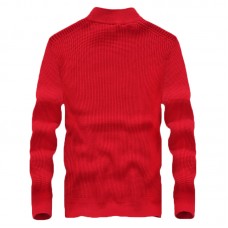 Mens 100  Cotton Casual Solid Color Cardigans High Collar Pullover Sweater