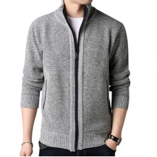 Mens Winter Casual Comfy Breathable Fleece Thicken Zipper Fly Long Sleeve Cardigans