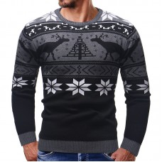 Men Casual Peaceful Deer Printed Long Sleeve Pullovers O  Neck Slim Sweaters