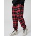 Mens Vintage Plaid Multi Pocket Cotton Jogger Pants