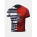 Men Stylish Asymmetric Striped Print Patchwork O Neck Hem Cuff Casual T  Shirts