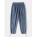 Men Corduroy Drawstring Waist Slant Pockets Cuffed Jogger Pants